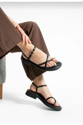 صندل مشکی زنانه پاشنه تخت MyLina Shoes - کد 941514959