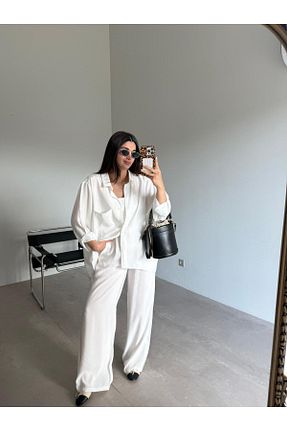 ست بالاتنه و پائین تنه سفید زنانه بافت Bade Butik - کد 934635915