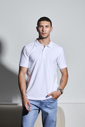 پولوشرت سفید مردانه کتان DAMGA JEANS - کد 947627529