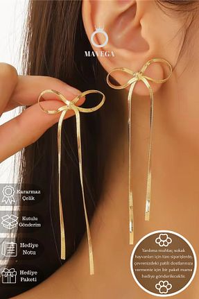 گوشواره استیل (فولاد) زرد زنانه استیل ضد زنگ MAVEGA - کد 947687680