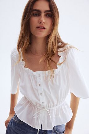 بلوز سفید زنانه رگولار H&M - کد 947885011