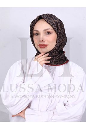 شال قهوه ای زنانه پنبه ای LUSSAMODA - کد 948343637