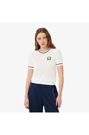پلیور سفید زنانه ساده Lacoste - کد 948347159