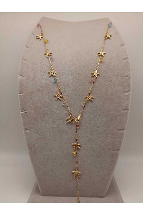 گردنبند جواهر زرد زنانه برنجی TLSMACCESORIES - کد 948042332