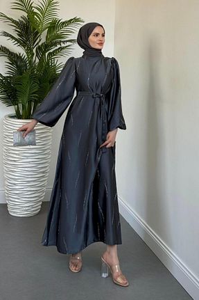 لباس مجلسی حجاب طوسی زنانه یقه ایستاده MERVEN AKYÜZ - کد 948713763