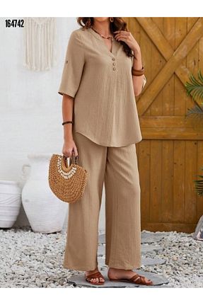 ست بالاتنه و پائین تنه قهوه ای زنانه بافت moda wanilia - کد 948379652