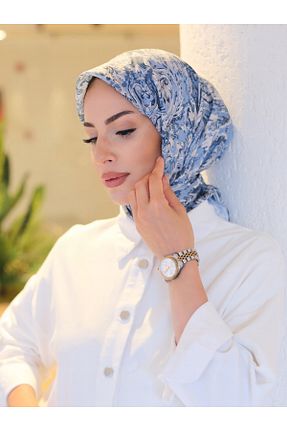 روسری آبی پنبه پلی استر efdal şal eşarp - کد 948390268