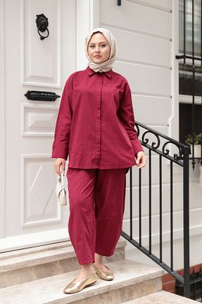 ست بالاتنه و پائین تنه زرشکی زنانه بافتنی LOCCO - کد 948428961