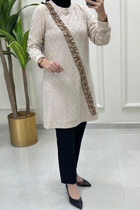 تونیک حجاب بژ زنانه پنبه پلی استر Qetenn - کد 948745722