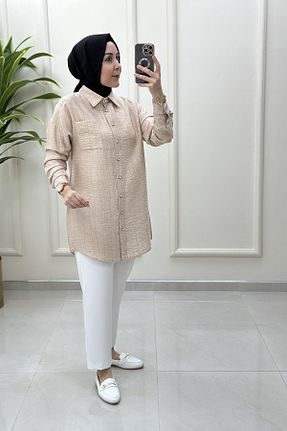 تونیک حجاب بژ زنانه پنبه پلی استر KADO - کد 948744485