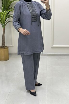 ست بالاتنه و پائین تنه حجاب طوسی زنانه رگولار çınar özkan - کد 948534333