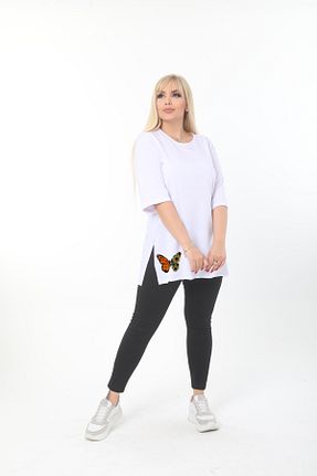 تیشرت سایز بزرگ سفید زنانه تکی ÇİFTXL - کد 948804016