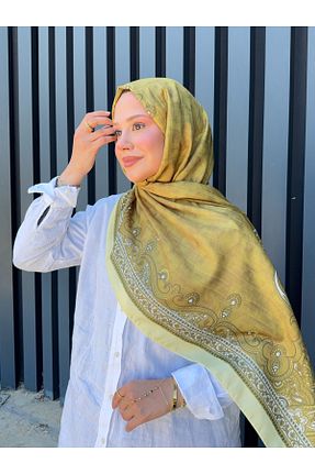 شال زرد زنانه پنبه ای Mira İpek - کد 948595877
