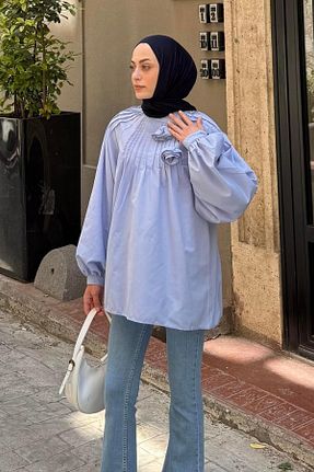 تونیک حجاب آبی زنانه پنبه پلی استر lamelif - کد 949039131