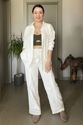 ست بالاتنه و پائین تنه سفید زنانه بافتنی Butik - کد 948974461