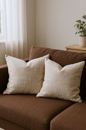 کوسن و روکش کوسن بژ کتان KAMİZ - کد 949139806