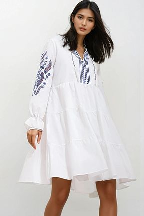 لباس سفید زنانه بافتنی Trend Alaçatı Stili - کد 803313606