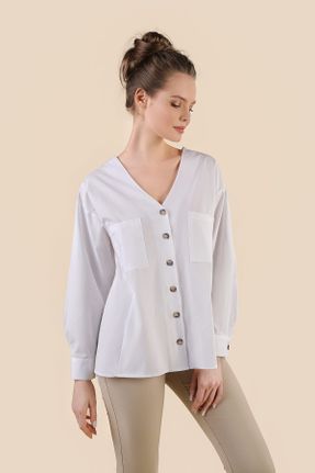 پیراهن سفید زنانه اورسایز یقه هفت پنبه (نخی) کد 31705802