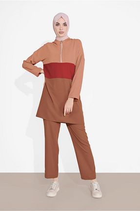 ست بالاتنه و پائین تنه حجاب قهوه ای زنانه رگولار TRENDTESETTÜR - کد 87246336