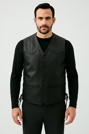 جلیقه مشکی مردانه رگولار LİDYA DERİ - کد 926214356
