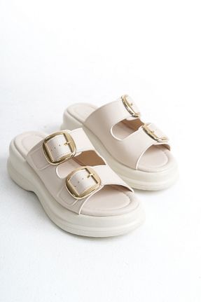 دمپائی بژ زنانه چرم مصنوعی SH SİLVER MODA - کد 897822318