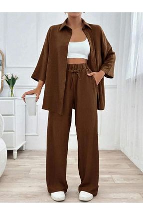 ست بالاتنه و پائین تنه قهوه ای زنانه بافت New Lune - کد 946269598