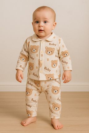 بادی و سرهمی نوزادی قهوه ای بچه گانه پارچه anne dokunuşu gibi KUZUM BEBE - کد 839098271
