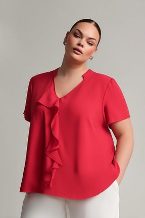 بلوز سایز بزرگ قرمز زنانه سایز بزرگ Hanezza - کد 5777003