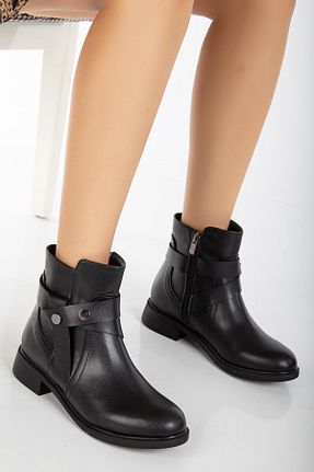 بوت / نیم بوت مشکی زنانه چرم مصنوعی SUİNS SHOES - کد 860727395