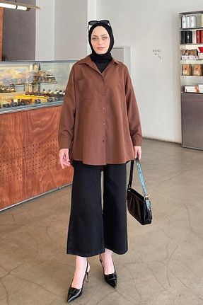 پیراهن حجاب قهوه ای زنانه اورسایز lamelif - کد 827678915
