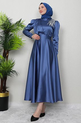 لباس مجلسی حجاب سرمه ای زنانه یقه ایستاده Giza Giyim - کد 690650460