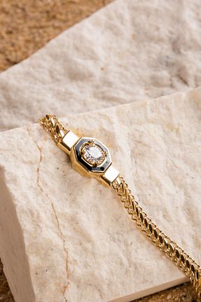 دستبند طلا زرد زنانه 14 عیار Safir Kuyumculuk - کد 35205674