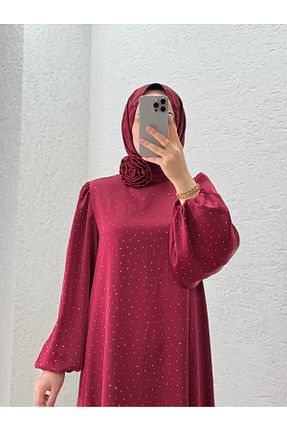لباس مجلسی حجاب قرمز زنانه یقه ایستاده MİHRA STORE - کد 941054383