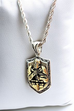 گردنبند استیل ( فولاد ) طوسی مردانه روکش نقره AK STORE SİLVER - کد 929992420