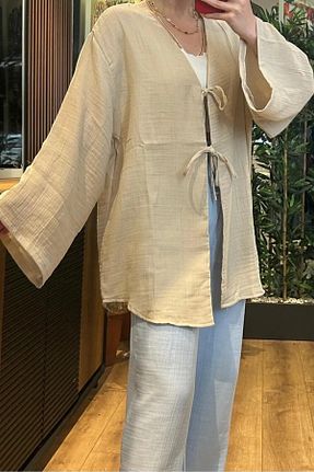 کیمونو و کافتان بژ زنانه %100 پنبه Mogi Butik - کد 947609493