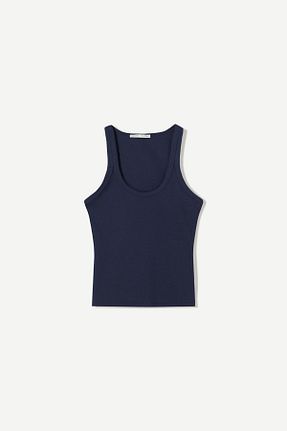 تیشرت آبی زنانه یقه دگاژه Bershka - کد 947602006