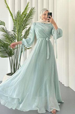 لباس مجلسی حجاب رنگی زنانه یقه ایستاده Modaensarbutik - کد 947605142