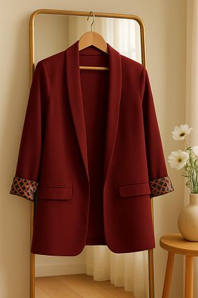 کت بلیزر زرشکی زنانه بافتنی MODA - کد 947691762