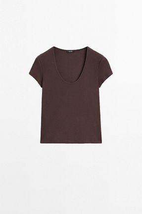 تیشرت قهوه ای زنانه رگولار Massimo Dutti - کد 947699666