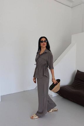 ست بالاتنه و پائین تنه طوسی زنانه بافتنی ZF BUTİK - کد 948380188