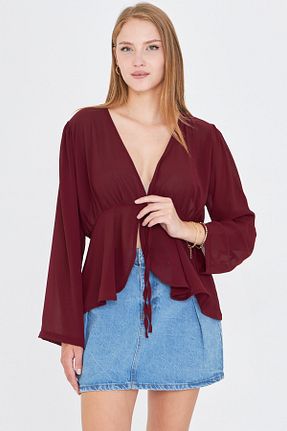 کیمونو و کافتان زرشکی زنانه بافتنی armonika - کد 948366323