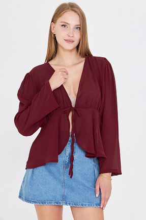 کیمونو و کافتان زرشکی زنانه بافتنی armonika - کد 948366323