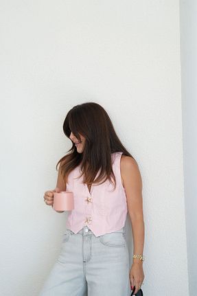 جلیقه صورتی زنانه اسلیم Özge Özgenç - کد 948409929