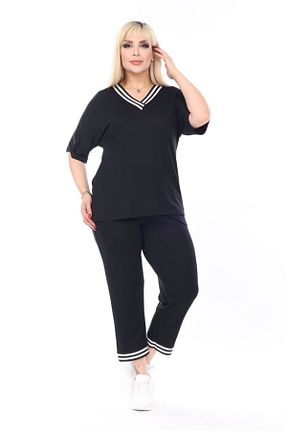 ست بالاتنه و پائین تنه سایز بزرگ مشکی زنانه کش دار tarzımsüper - کد 948438340