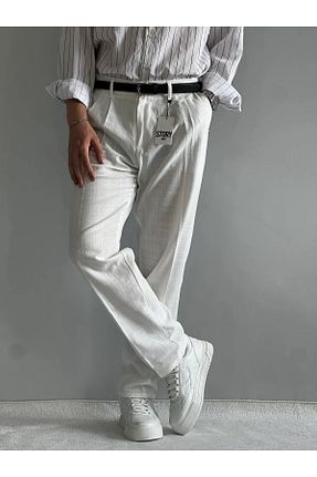 شلوار سفید مردانه کتان MENOFOURSWEAR - کد 948427135