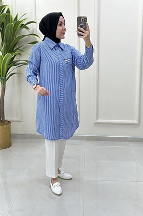 تونیک حجاب آبی زنانه پنبه پلی استر sff - کد 948750801