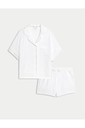 ست لباس راحتی سایز بزرگ سفید زنانه ساده Marks & Spencer - کد 948501587