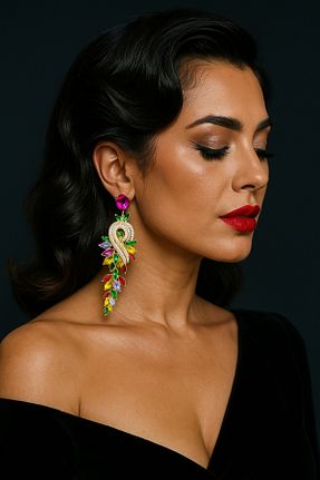 گوشواره جواهر متالیک فلزی Lu Atelier - کد 948802813
