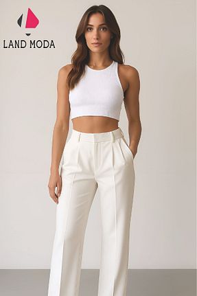 شلوار سفید زنانه پارچه LAND MODA - کد 948534946