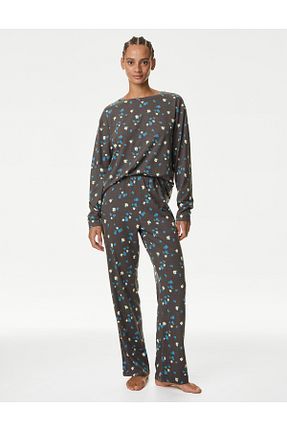 ست لباس راحتی سایز بزرگ طوسی زنانه طرح دار Marks & Spencer - کد 948614911